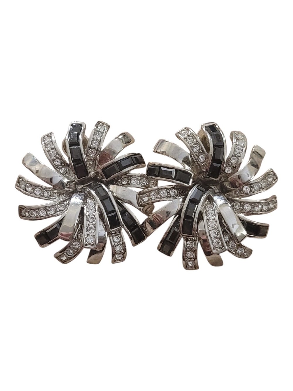 Silver-tone Black and Clear Crystal Swirl Earrings - Picture 2 of 5